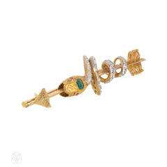 Antique gold, diamond, and emerald snake and arrow brooch