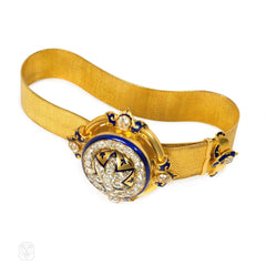 Antique gold, diamond, and enamel jarretière bracelet