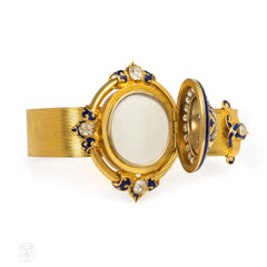 Antique gold, diamond, and enamel jarretière bracelet