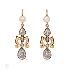 Antique gold, diamond, and pearl earrings