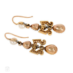 Antique gold, diamond, and pearl earrings