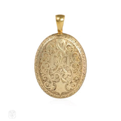 Antique gold double-sided engraved locket