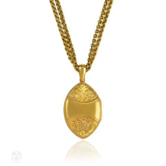 Antique gold embossed locket and chain