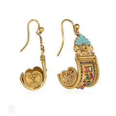 Antique gold, enamel and multigem earrings