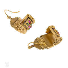 Antique gold, enamel and multigem earrings