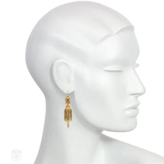 Antique gold Etruscan Revival tassel fringe earrings