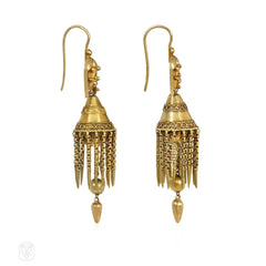 Antique gold Etruscan Revival tassel fringe earrings