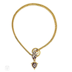Antique gold, garnet and diamond serpent motif necklace