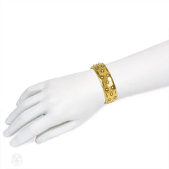 Antique gold, half-pearl, and black enamel bracelet