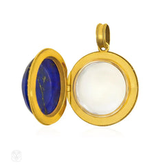 Antique gold, lapis and diamond locket pendant