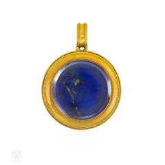 Antique gold, lapis and diamond locket pendant