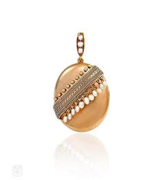 Antique gold locket with pearl fringe