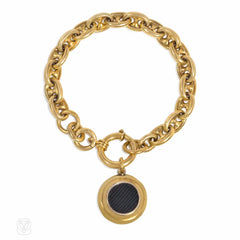 Antique gold mariner link bracelet with garnet charm