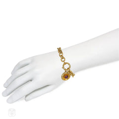 Antique gold mariner link bracelet with garnet charm