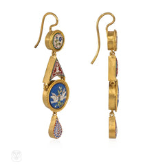 Antique gold micromosaic earrings with doves, Vatican