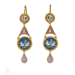 Antique gold micromosaic earrings with doves, Vatican