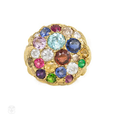 Antique gold multi-gem ring
