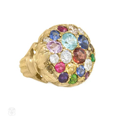 Antique gold multi-gem ring