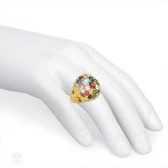 Antique gold multi-gem ring