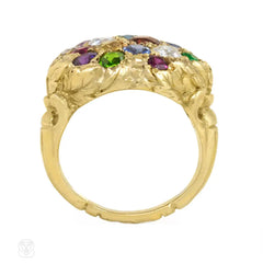 Antique gold multi-gem ring