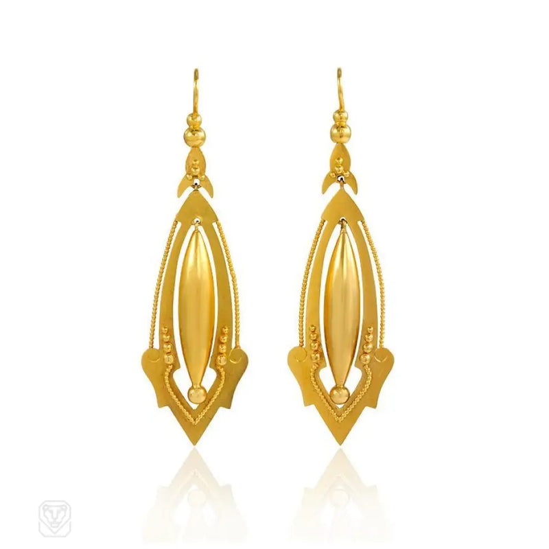 Antique Gold Navette - Shaped Earrings