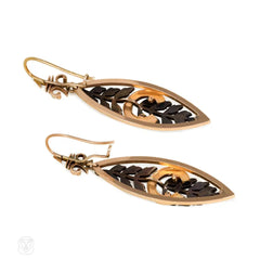 Antique gold navette-shaped earrings