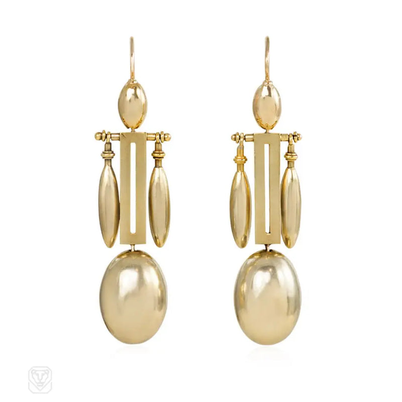 Antique Gold Oblong Pendant Earrings