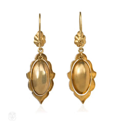 Antique gold oblong pendant earrings