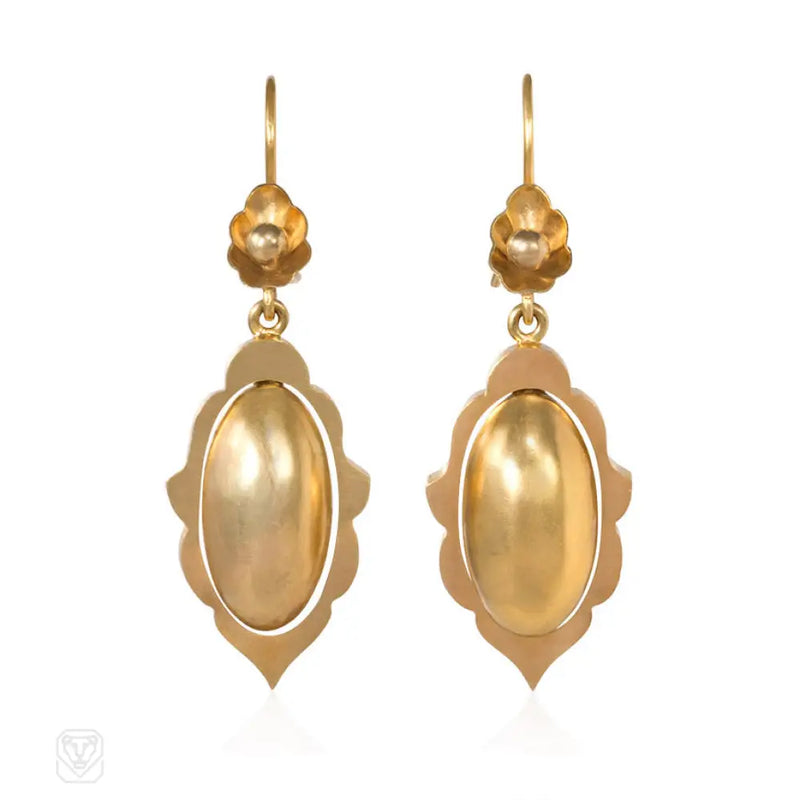 Antique Gold Oblong Pendant Earrings