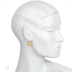Antique gold, pearl, and diamond horseshoe motif earrings