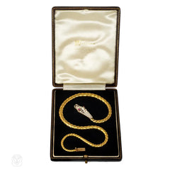 Antique gold, pearl and ruby snake necklace