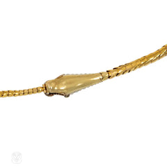 Antique gold, pearl and ruby snake necklace