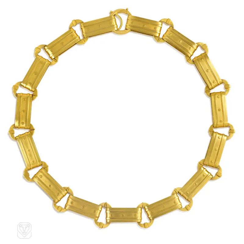 Antique Gold Plaque Link Necklace