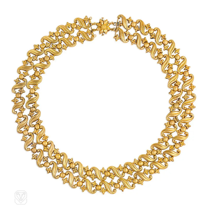 Antique Gold Repoussé Link Necklace