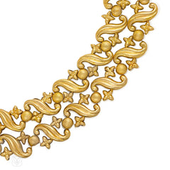Antique gold repoussé link necklace