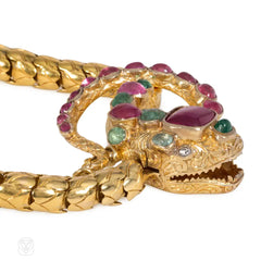 Antique gold, ruby, and emerald snake bracelet