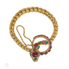 Antique gold, ruby, and emerald snake bracelet