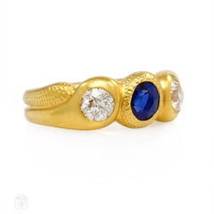 Antique gold, sapphire and diamond gypsy ring