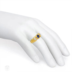 Antique gold, sapphire and diamond gypsy ring