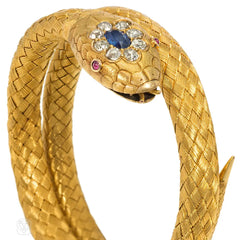 Antique gold, sapphire and diamond snake bracelet