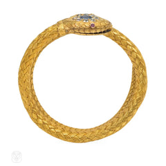 Antique gold, sapphire and diamond snake bracelet