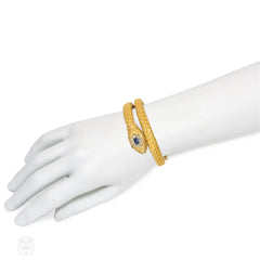 Antique gold, sapphire and diamond snake bracelet