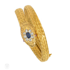 Antique gold, sapphire and diamond snake bracelet