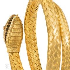 Antique gold, sapphire and diamond snake bracelet