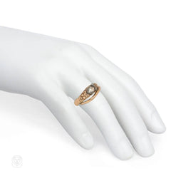 Antique gold snake ring with engraved diamond-set head