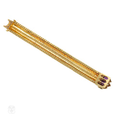 Antique gold strap bracelet with diamond and amethyst ornament