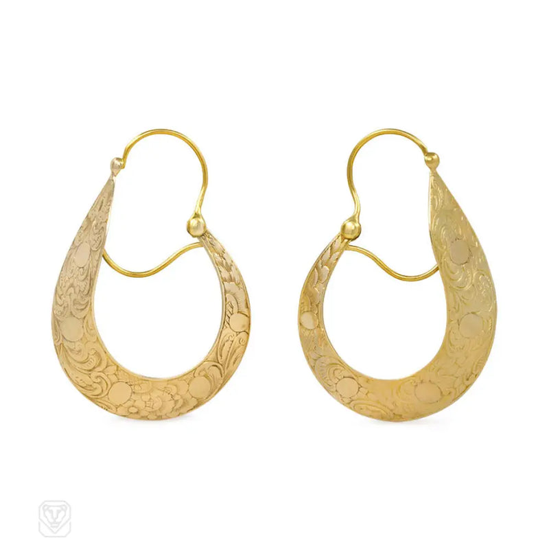 Antique Gold Tapered Hoop Earrings