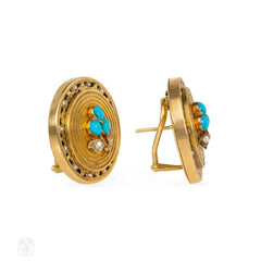Antique gold, turquoise and diamond earrings