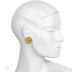 Antique gold, turquoise and diamond earrings