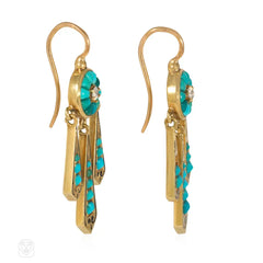 Antique gold, turquoise, and diamond girandole style earrings